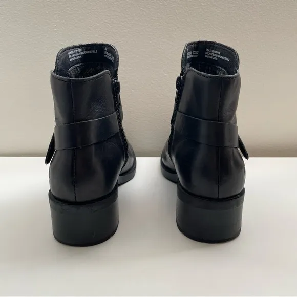Born Tori leather Boots size 8 black cross strap bootie basic heeled motorcycle