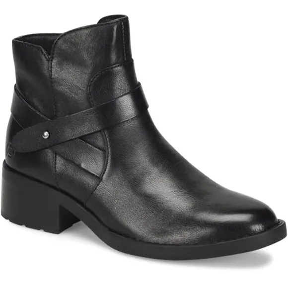 Born Tori leather Boots size 8 black cross strap bootie basic heeled motorcycle