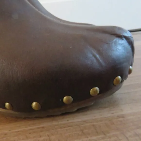 BOSABO Brown Leather Studded Clog Booties Boots Grandma Boho - Size US 6