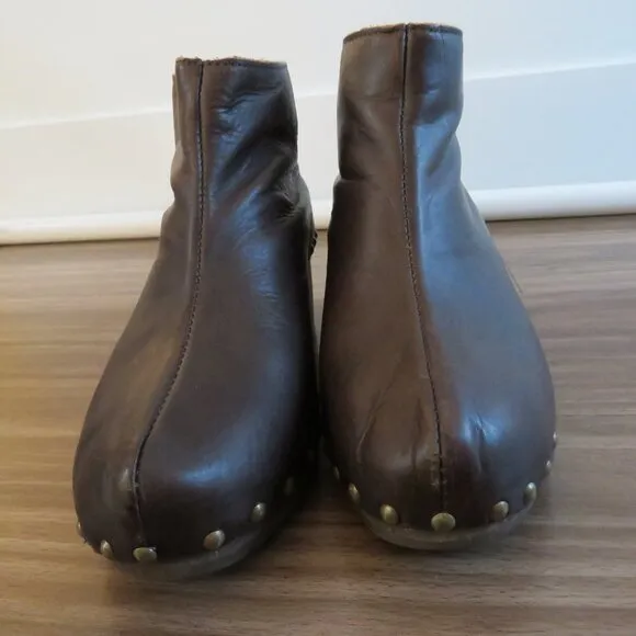 BOSABO Brown Leather Studded Clog Booties Boots Grandma Boho - Size US 6
