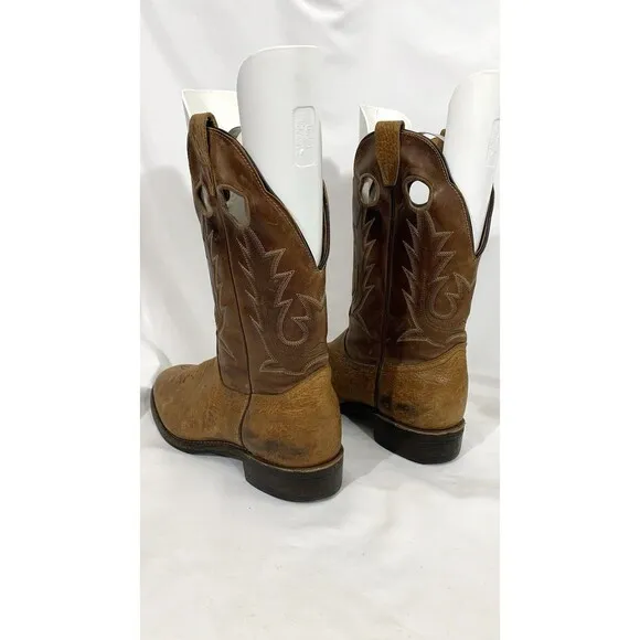 BOULET BROWN BULL HIDE LEATHER ROUND TOE COWBOY WORK BOOTS #8058 MEN'S 9E