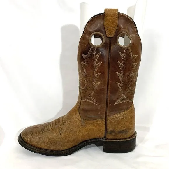 BOULET BROWN BULL HIDE LEATHER ROUND TOE COWBOY WORK BOOTS #8058 MEN'S 9E