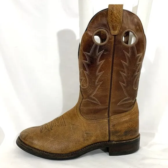 BOULET BROWN BULL HIDE LEATHER ROUND TOE COWBOY WORK BOOTS #8058 MEN'S 9E