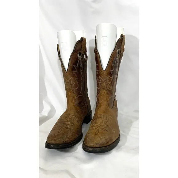 BOULET BROWN BULL HIDE LEATHER ROUND TOE COWBOY WORK BOOTS #8058 MEN'S 9E