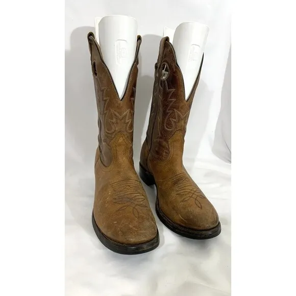 BOULET BROWN BULL HIDE LEATHER ROUND TOE COWBOY WORK BOOTS #8058 MEN'S 9E