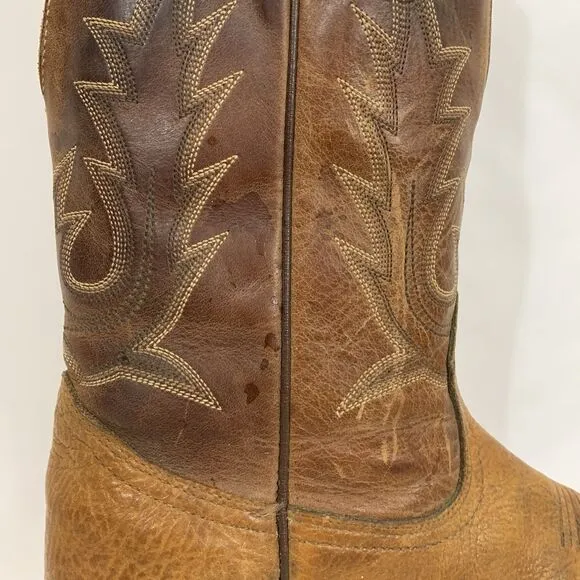 BOULET BROWN BULL HIDE LEATHER ROUND TOE COWBOY WORK BOOTS #8058 MEN'S 9E