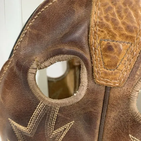 BOULET BROWN BULL HIDE LEATHER ROUND TOE COWBOY WORK BOOTS #8058 MEN'S 9E