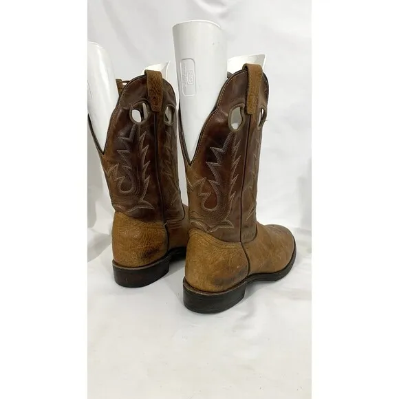 BOULET BROWN BULL HIDE LEATHER ROUND TOE COWBOY WORK BOOTS #8058 MEN'S 9E