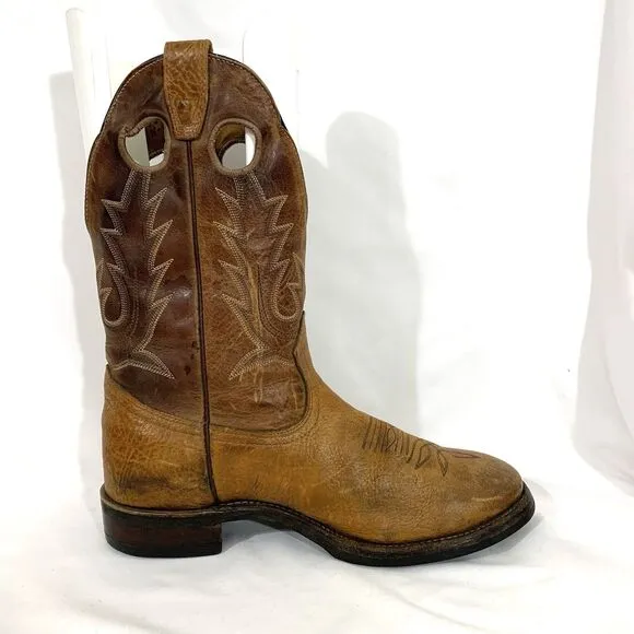 BOULET BROWN BULL HIDE LEATHER ROUND TOE COWBOY WORK BOOTS #8058 MEN'S 9E
