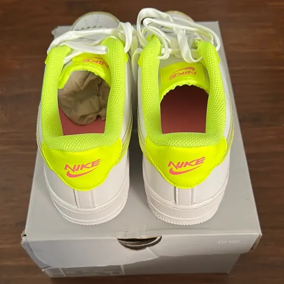 Brand New Nike Air Force 1LV8 Shoes - White and Neon Yellow youth size 6.5
