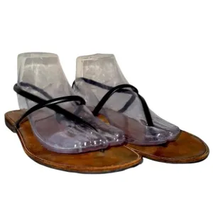Bridget Black Leather Thong Sandals 9 Flat Minimalist Handmade in Jamaica