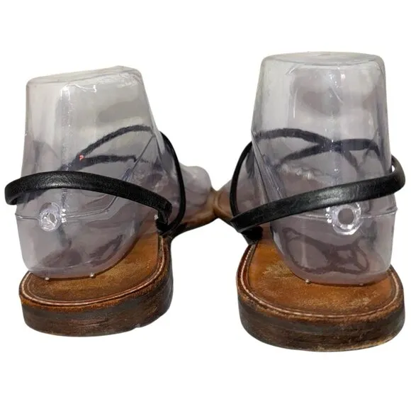 Bridget Black Leather Thong Sandals 9 Flat Minimalist Handmade in Jamaica