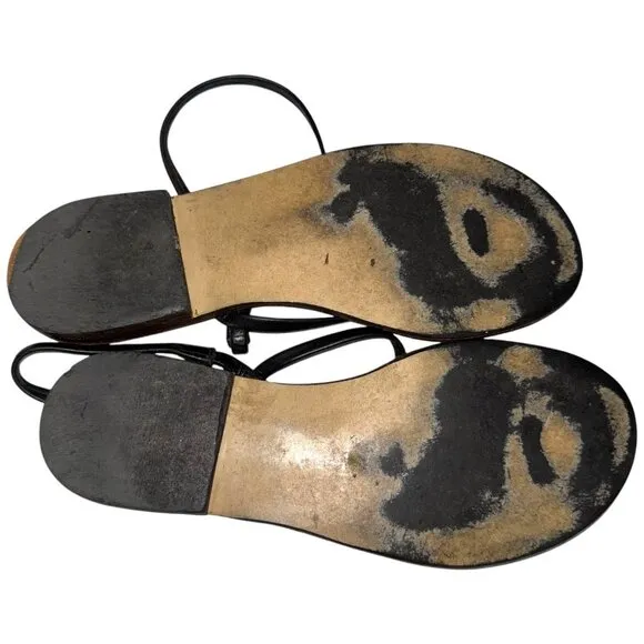 Bridget Black Leather Thong Sandals 9 Flat Minimalist Handmade in Jamaica
