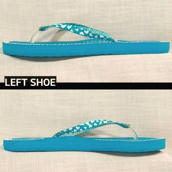Brighton Women's 10 Blue &amp; White Flip Flops W/ Rhinestone Heart Thongs Sandals
