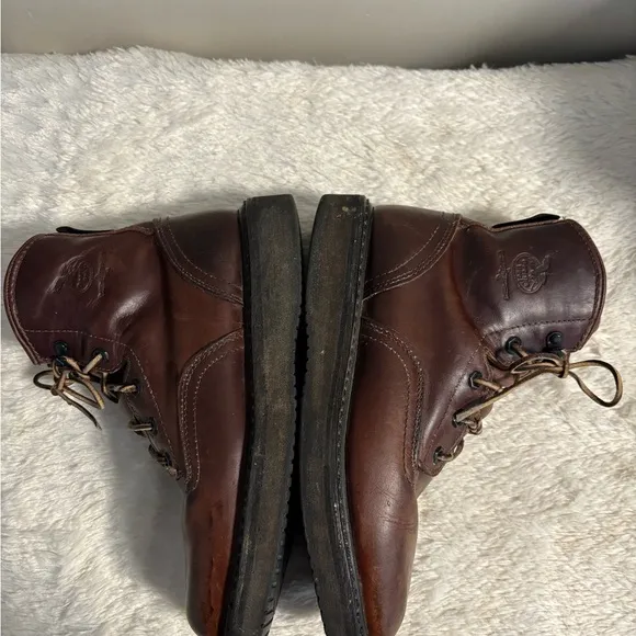 Brown Leather Georgia Boot Wedge Work Boots Leather Laces - Size 8