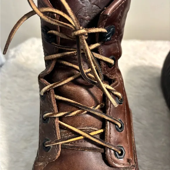 Brown Leather Georgia Boot Wedge Work Boots Leather Laces - Size 8