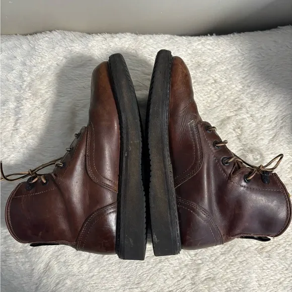 Brown Leather Georgia Boot Wedge Work Boots Leather Laces - Size 8