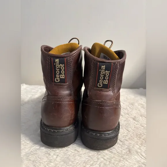 Brown Leather Georgia Boot Wedge Work Boots Leather Laces - Size 8