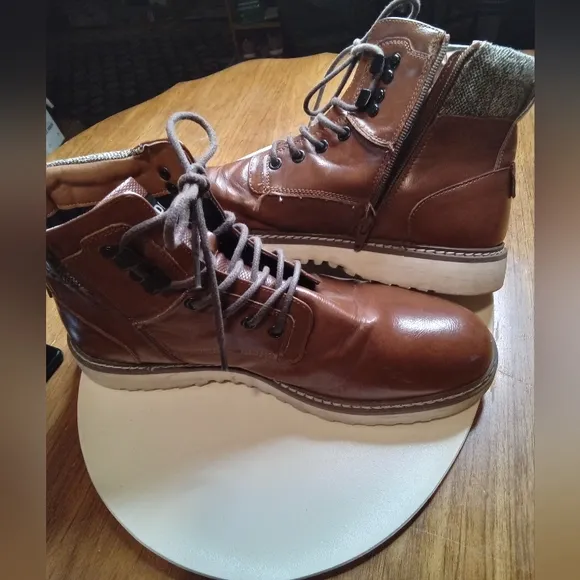 Brown Leather Lace-Up Ankle Boots