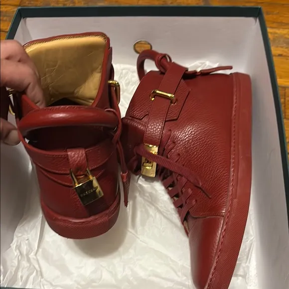 Buscemi Men's Red Leather High-Top Sneakers