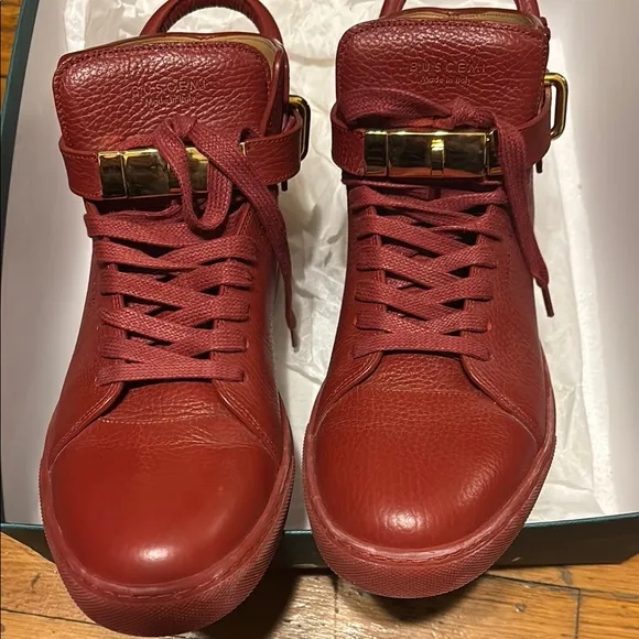 Buscemi Men's Red Leather High-Top Sneakers