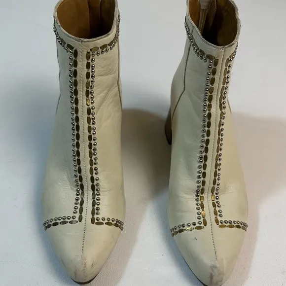 CALLEEN CORDERO Los Angeles $595 white Leather Ankle Boots Heeled Booties 6.5