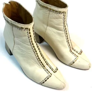 CALLEEN CORDERO Los Angeles $595 white Leather Ankle Boots Heeled Booties 6.5