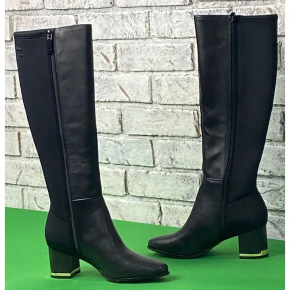 Calvin Klein Women's Freeda Cow Silk Neoprene Boots Black‎ Size Woman's Size 5.5