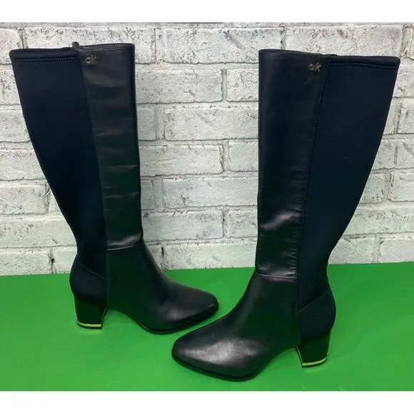 Calvin Klein Women's Freeda Cow Silk Neoprene Boots Black‎ Size Woman's Size 5.5