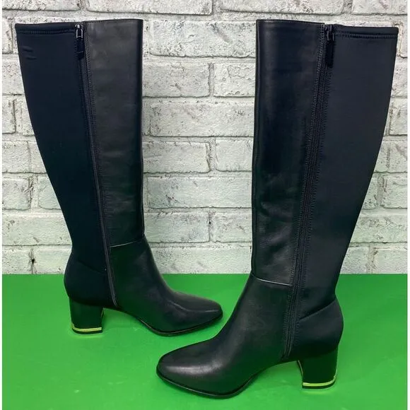Calvin Klein Women's Freeda Cow Silk Neoprene Boots Black‎ Size Woman's Size 5.5