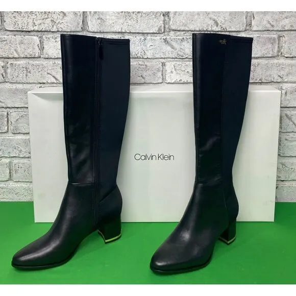 Calvin Klein Women's Freeda Cow Silk Neoprene Boots Black‎ Size Woman's Size 5.5