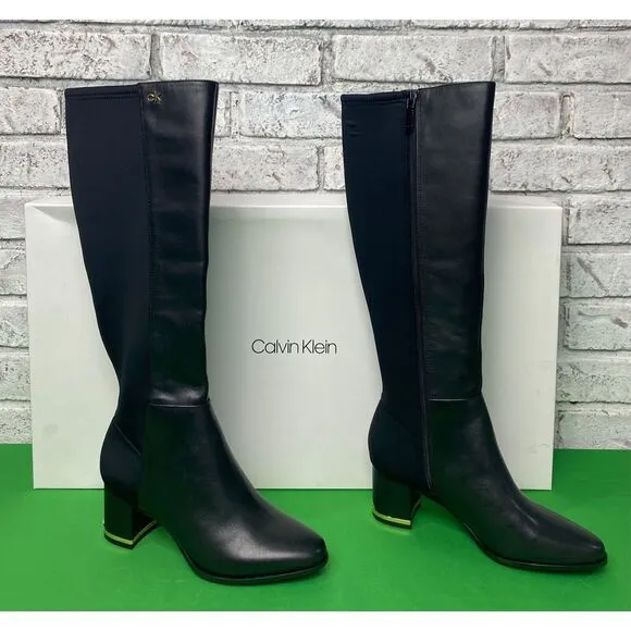 Calvin Klein Women's Freeda Cow Silk Neoprene Boots Black‎ Size Woman's Size 5.5