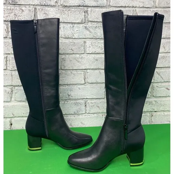 Calvin Klein Women's Freeda Cow Silk Neoprene Boots Black‎ Size Woman's Size 5.5