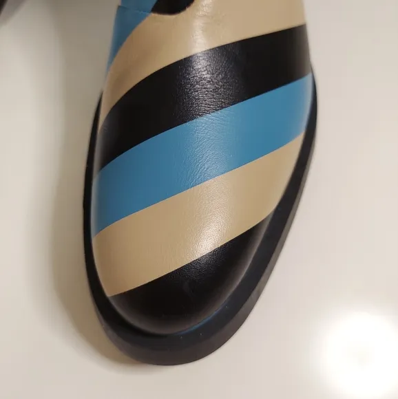 Camper Bonnie Turquoise Black &amp; Beige Striped Leather Ankle Boots
