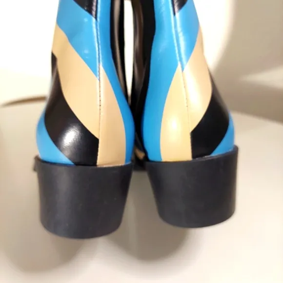 Camper Bonnie Turquoise Black &amp; Beige Striped Leather Ankle Boots