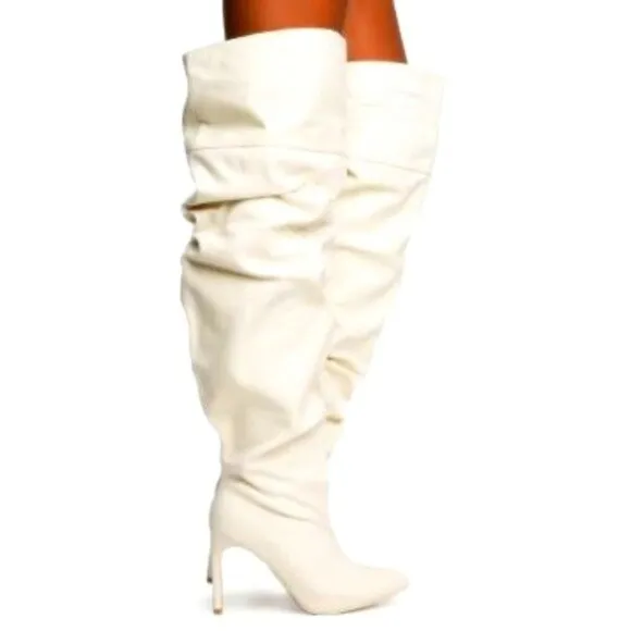Cape Robbin Size 7.5 NIB Kitana-2 Canvas Thigh High Stiletto Boots