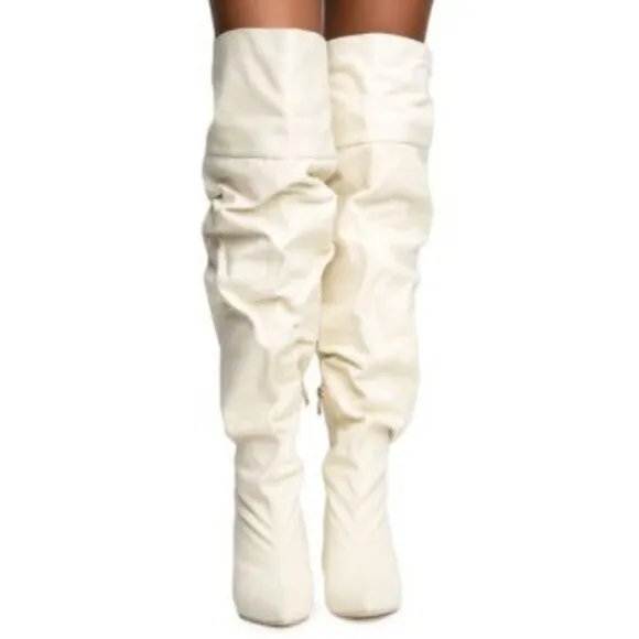 Cape Robbin Size 7.5 NIB Kitana-2 Canvas Thigh High Stiletto Boots