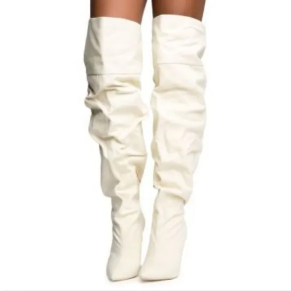 Cape Robbin Size 7.5 NIB Kitana-2 Canvas Thigh High Stiletto Boots
