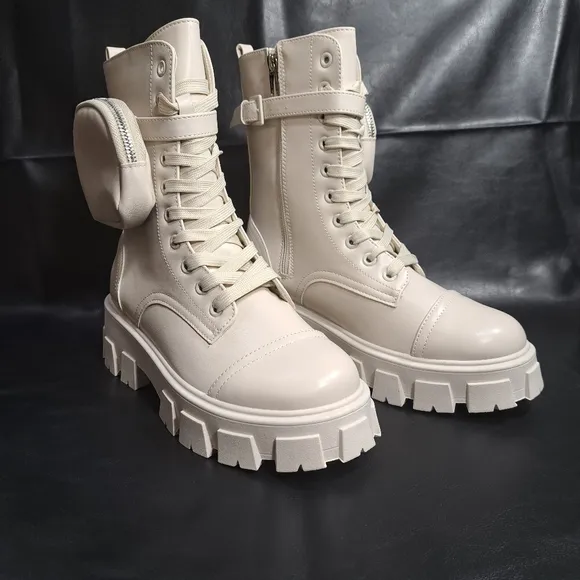 Cape Robbin Women's Beige Monalisa  Combat Boots Chunky Platform Size‎ 9