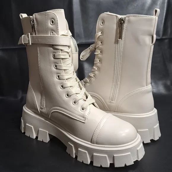 Cape Robbin Women's Beige Monalisa  Combat Boots Chunky Platform Size‎ 9