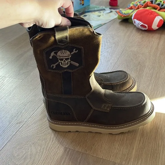 CAROLINA CA7044 Brown Skull Embroidered Leather Work Boots Size 9