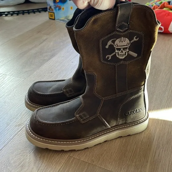 CAROLINA CA7044 Brown Skull Embroidered Leather Work Boots Size 9