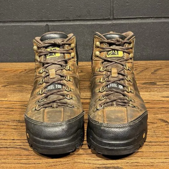 CAT Threshold Brown Leather Steel Toe Work Boots Men’s 10 P90935