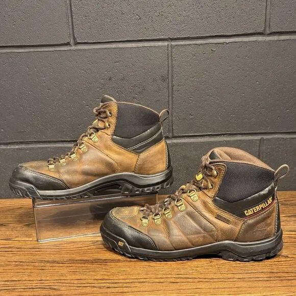 CAT Threshold Brown Leather Steel Toe Work Boots Men’s 10 P90935