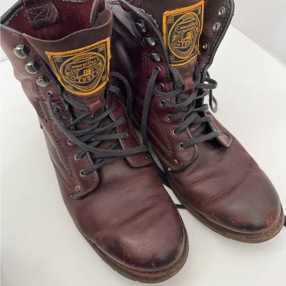 Caterpillar CAT Orson P716725 Leather Combat Boots 10 Distressed Oxblood Work
