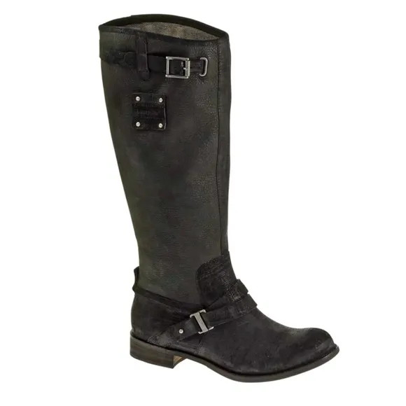 Caterpillar Knee High Black Leather Motorcycle Pull On Grunge Boots  Size 8.5