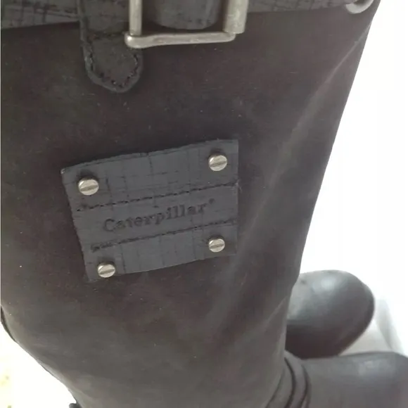 Caterpillar Knee High Black Leather Motorcycle Pull On Grunge Boots  Size 8.5