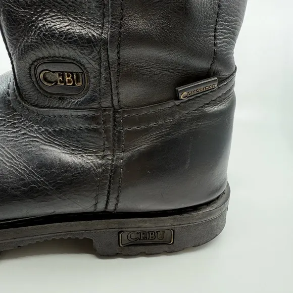 CEBU TRACTOR LIGHT WORK BOOTS Soft Toe Men 8.5 Leather Black Pull On Comfort