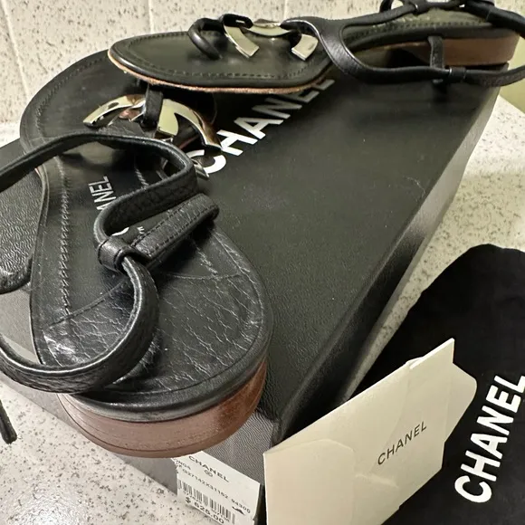 Chanel Large CC logo Thong Sandals Shoes~37