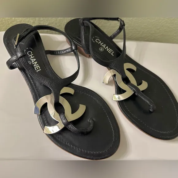 Chanel Large CC logo Thong Sandals Shoes~37